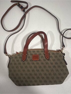 Dooney & Bourke Brown Logo Satchel with Tan Leather Vintage